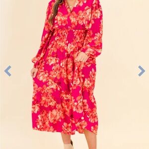 Chic Soul Pink and Orange Long Sleeve Sundress